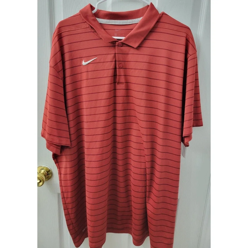 Nike Polo Shirt Mens Size 3XL Maroon Red Stripes Short Sleeve Embroidered Logo